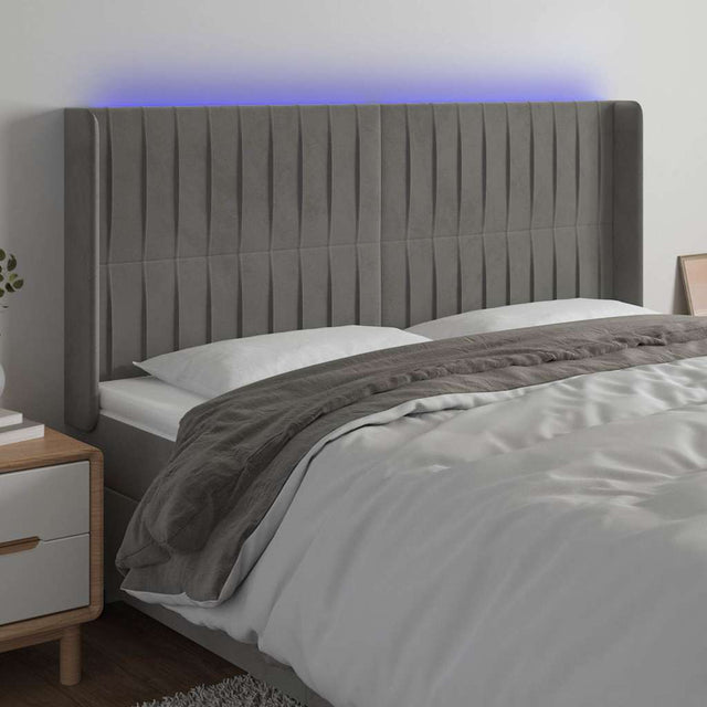 Vidaxl hoofdbord led 203x16x118 128 cm fluweel lichtgrijs