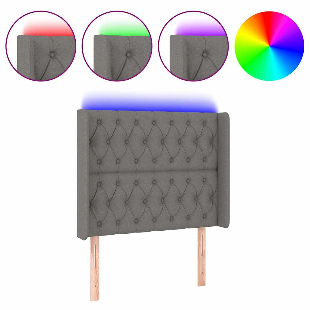 Vidaxl hoofdbord led 93x16x118 128 cm stof donkergrijs