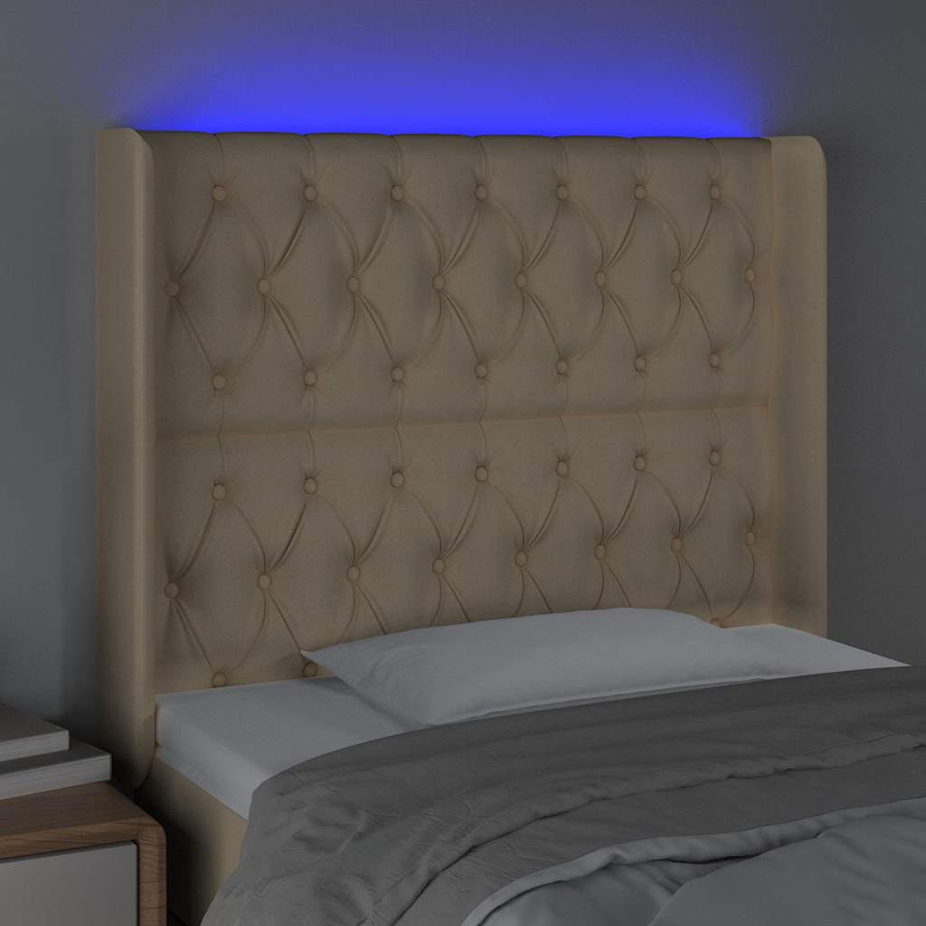 Vidaxl hoofdbord led 93x16x118 128 cm stof crèmekleurig