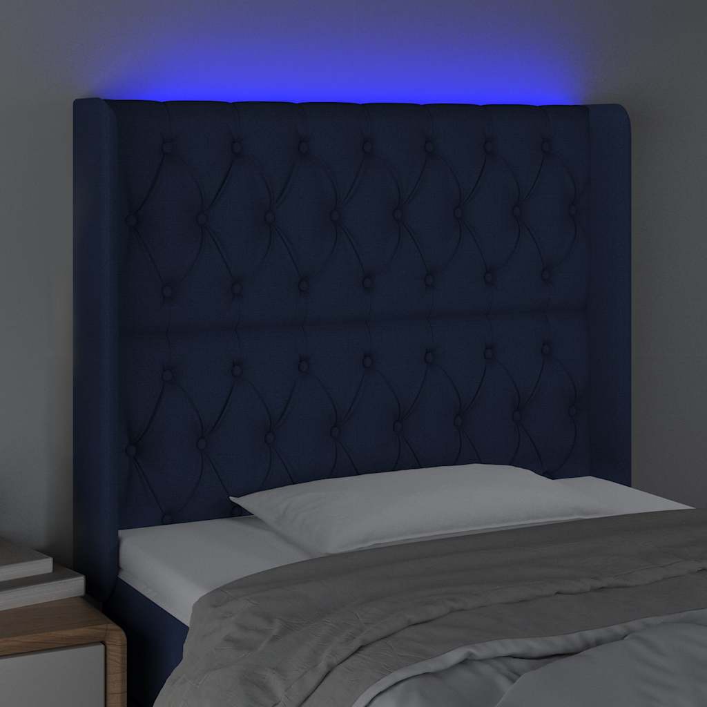 Vidaxl hoofdbord led 93x16x118 128 cm stof blauw