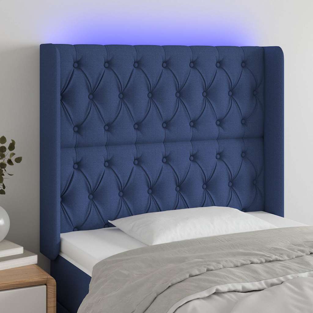 Vidaxl hoofdbord led 93x16x118 128 cm stof blauw