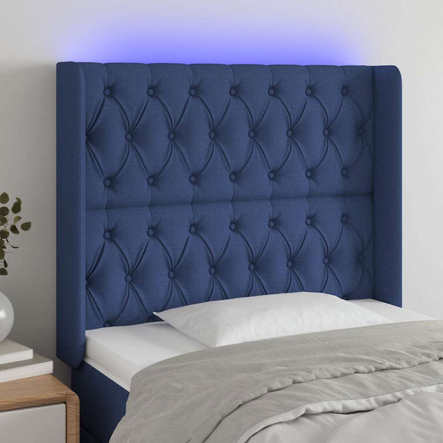 Vidaxl hoofdbord led 93x16x118 128 cm stof blauw