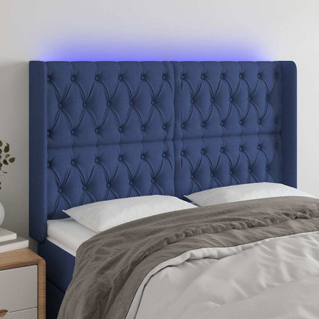 Vidaxl hoofdbord led 147x16x118 128 cm stof blauw