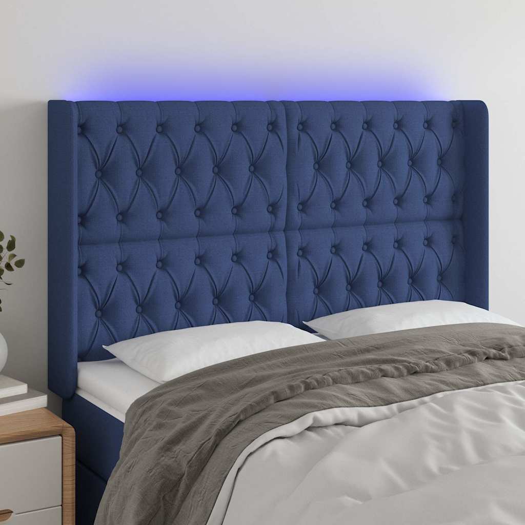 Vidaxl hoofdbord led 163x16x118 128 cm stof blauw
