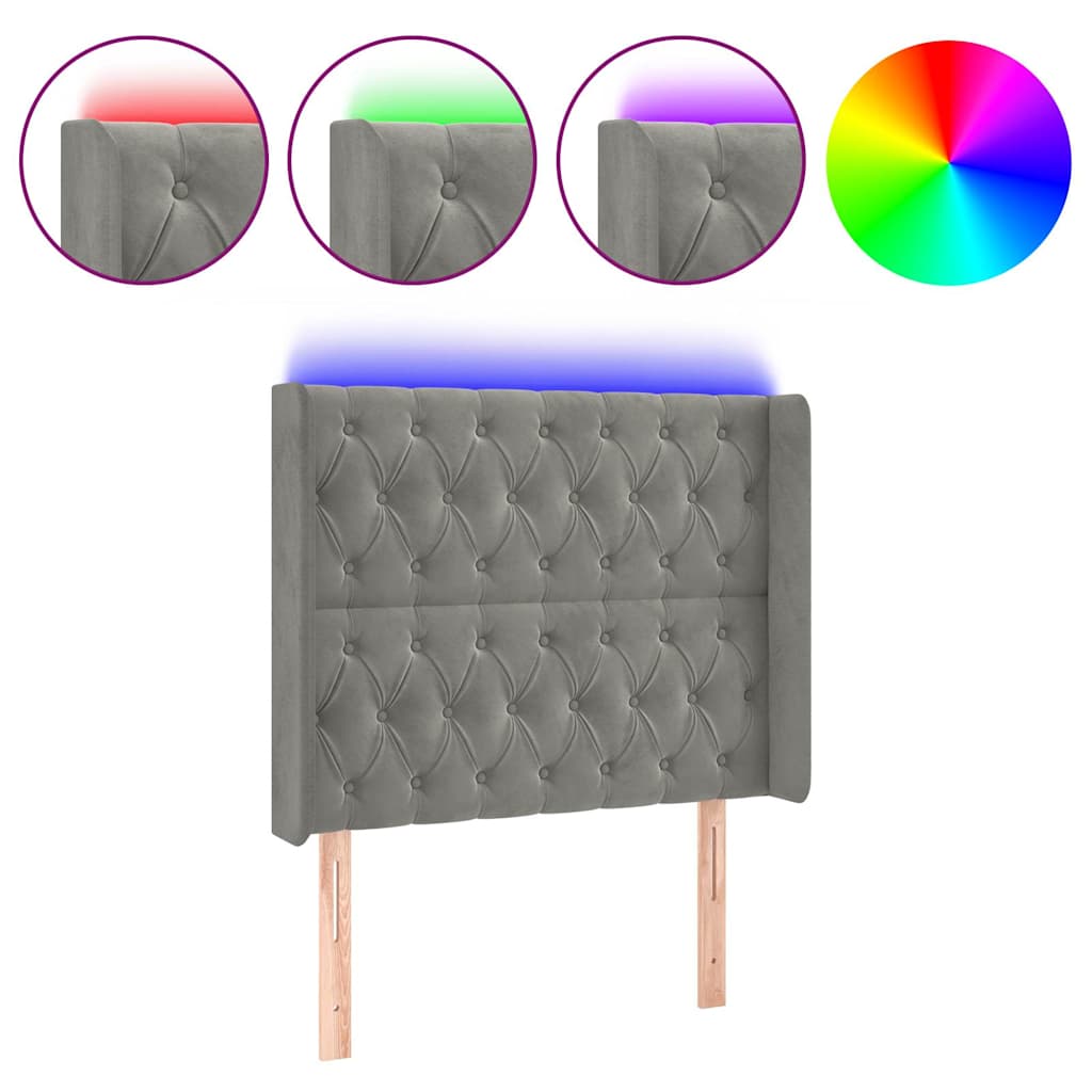 Vidaxl hoofdbord led 103x16x118 128 cm fluweel lichtgrijs