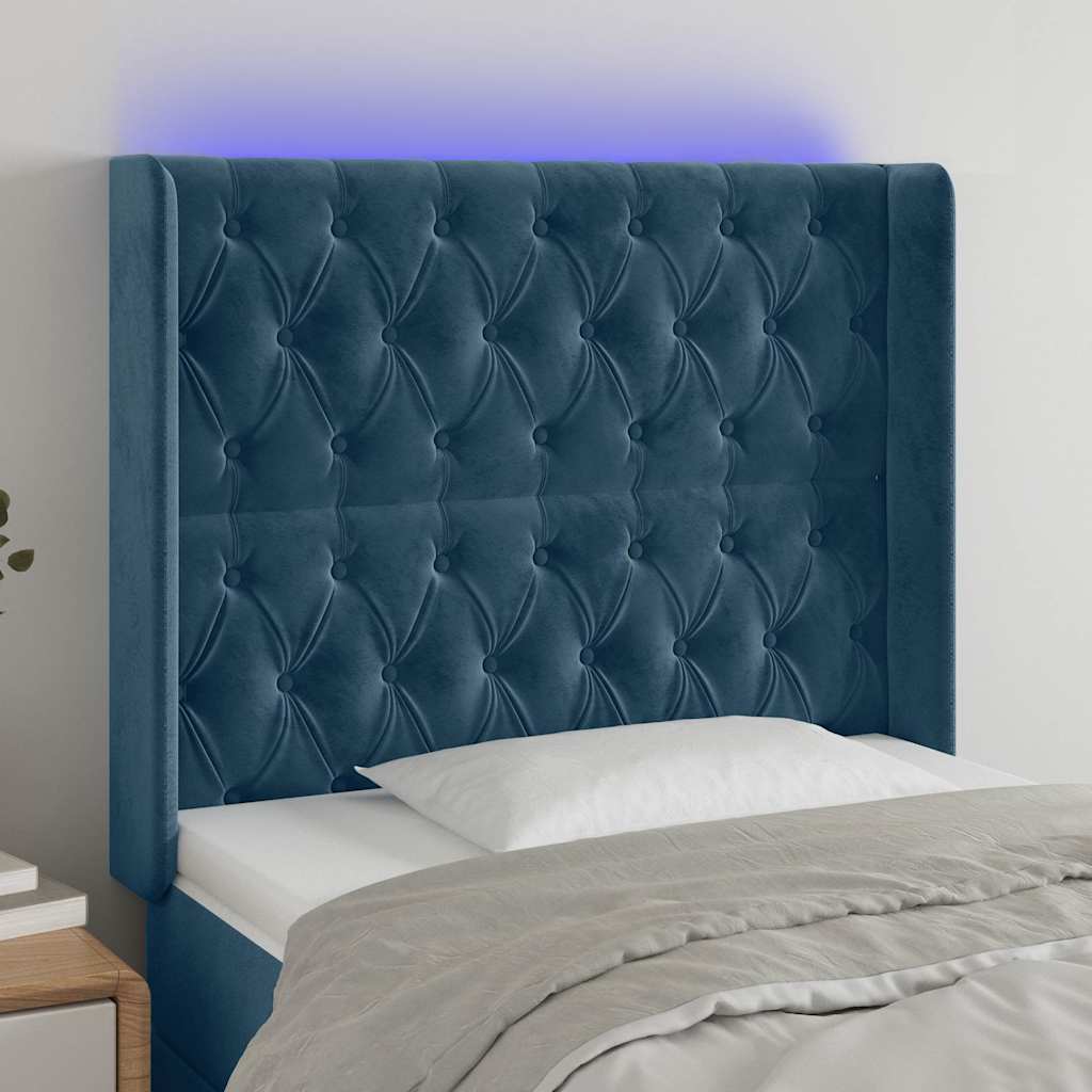 Vidaxl hoofdbord led 103x16x118 128 cm fluweel donkerblauw