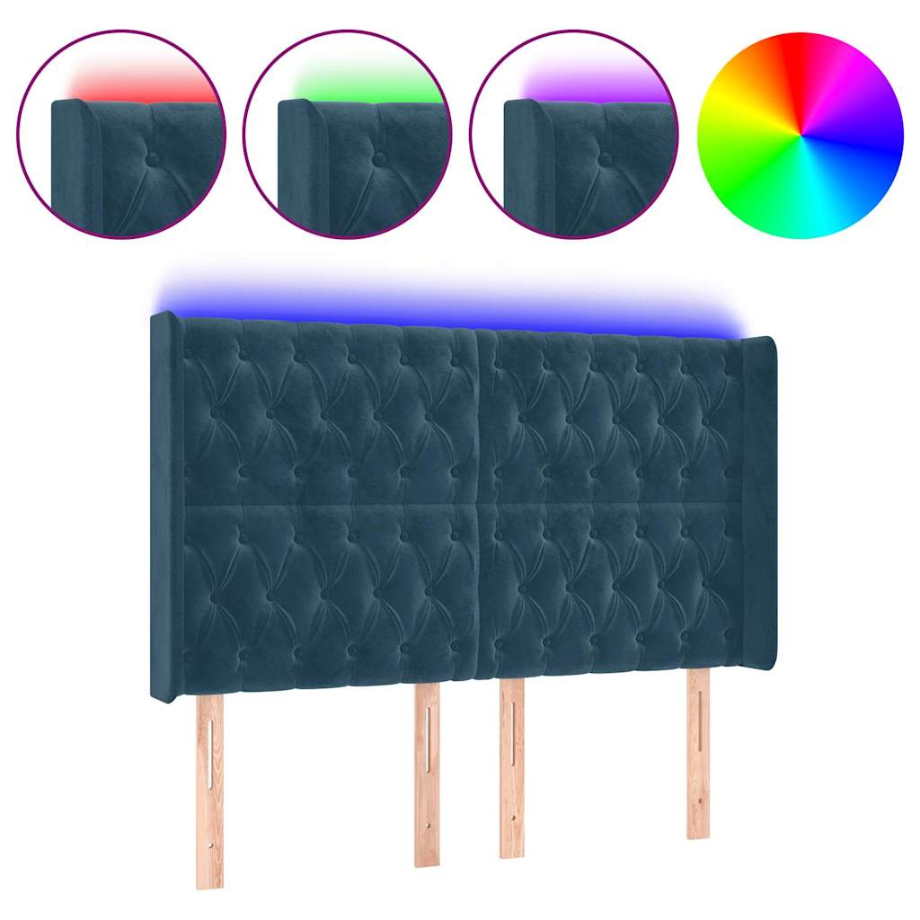 Vidaxl hoofdbord led 147x16x118 128 cm fluweel donkerblauw