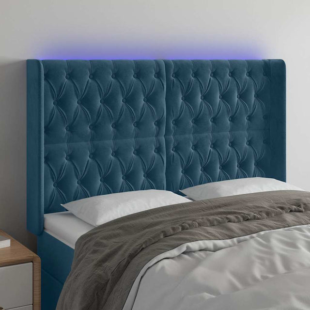 Vidaxl hoofdbord led 147x16x118 128 cm fluweel donkerblauw