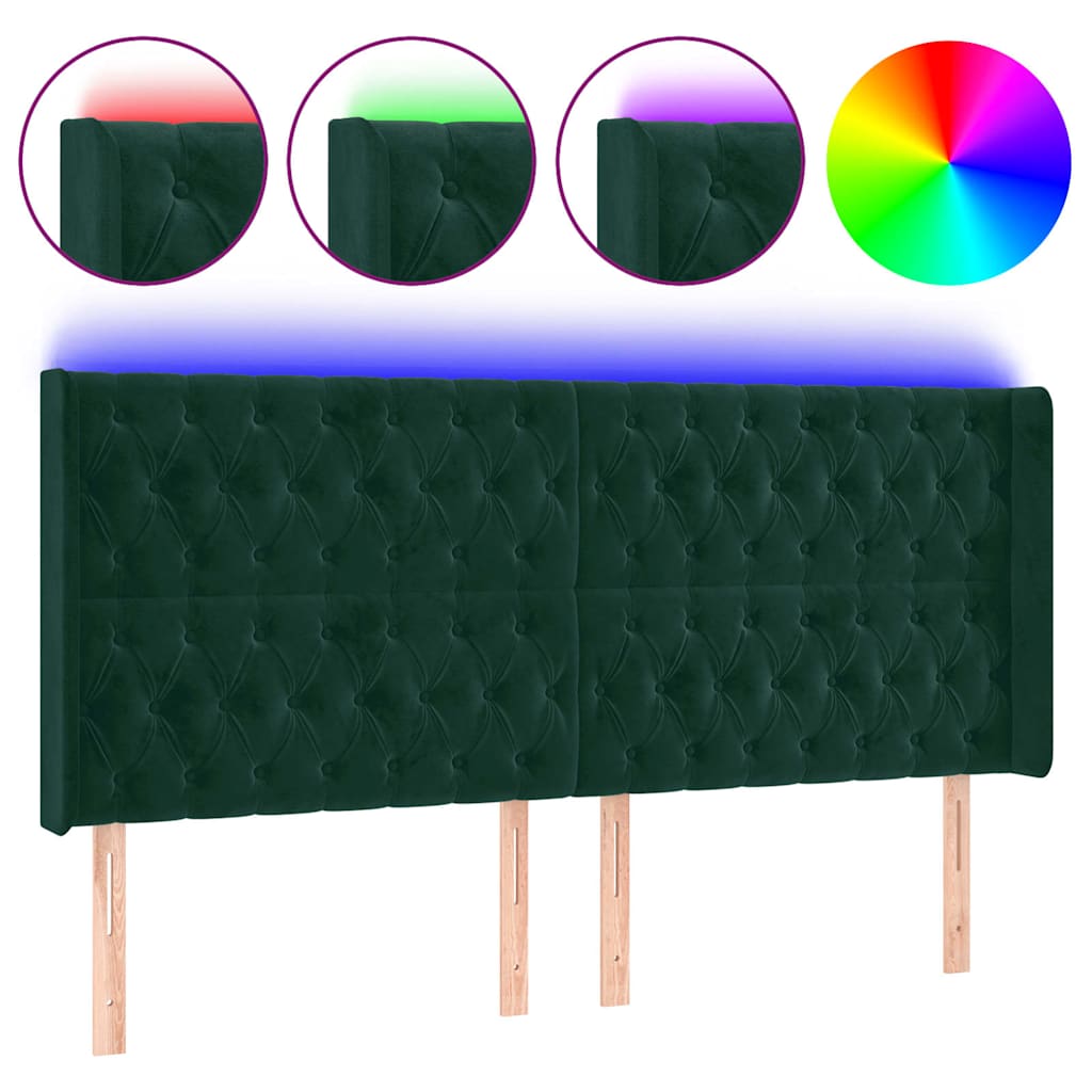 Vidaxl hoofdbord led 183x16x118 128 cm fluweel donkergroen