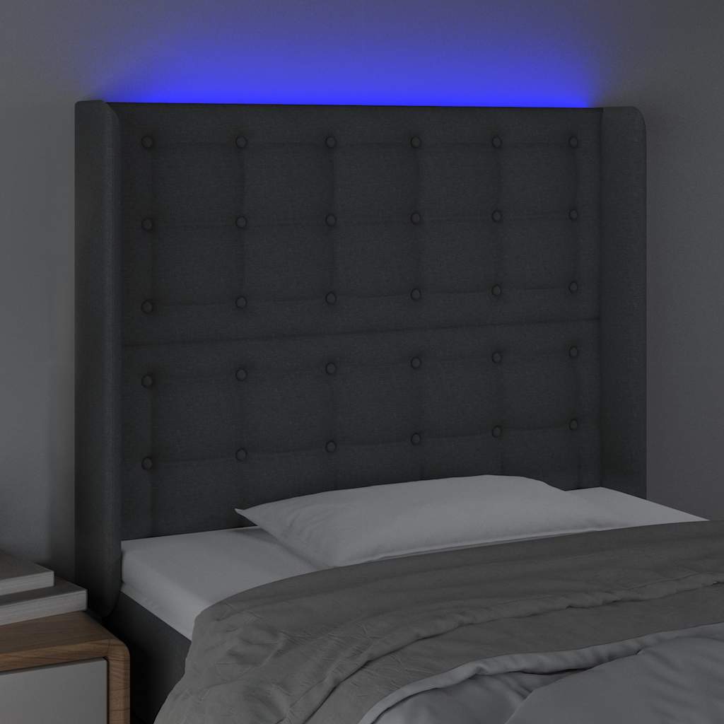 Vidaxl hoofdbord led 83x16x118 128 cm stof donkergrijs