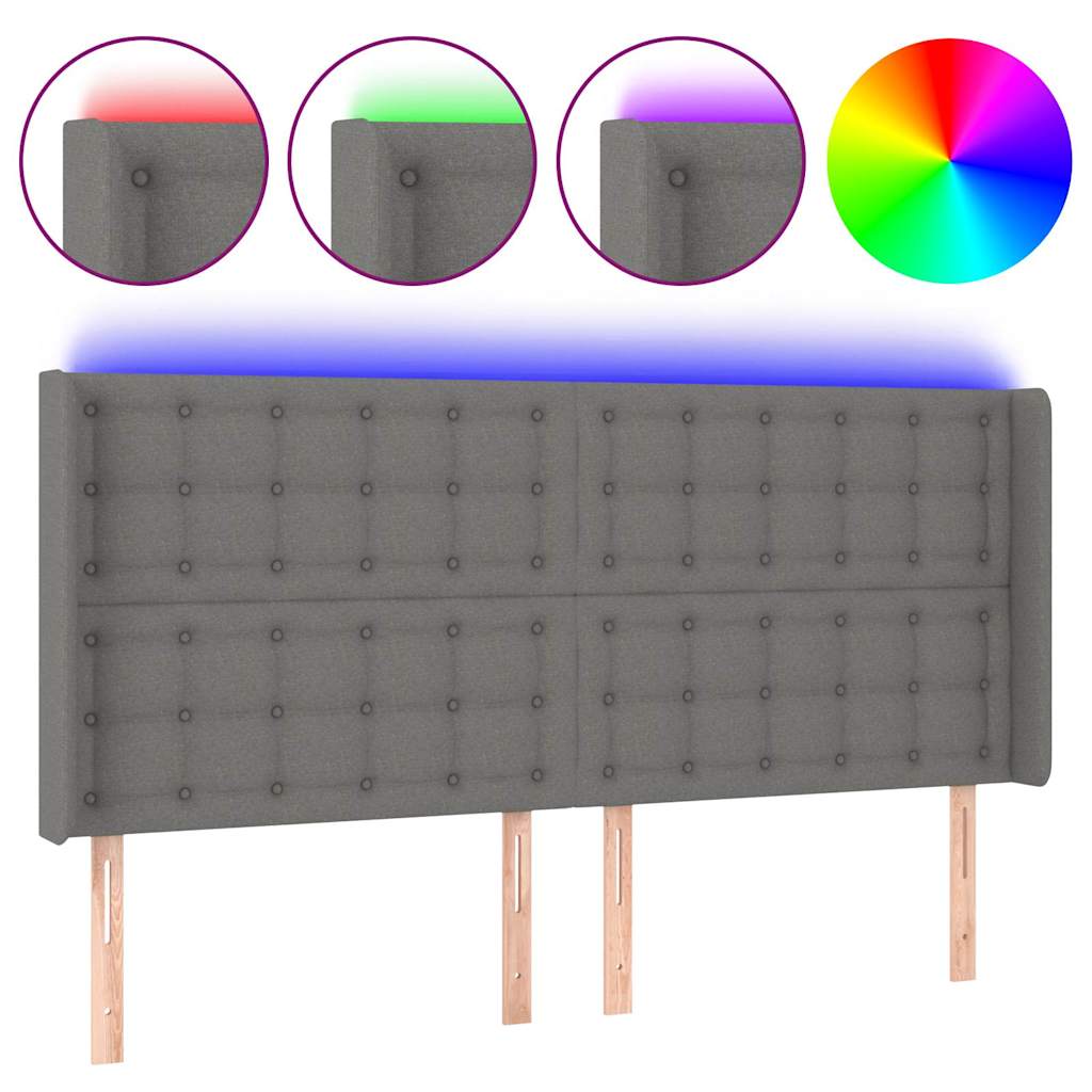 Vidaxl hoofdbord led 203x16x118 128 cm stof donkergrijs