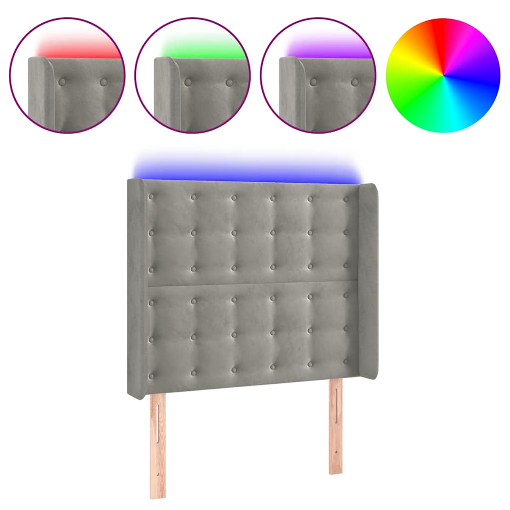 Vidaxl hoofdbord led 83x16x118 128 cm fluweel lichtgrijs