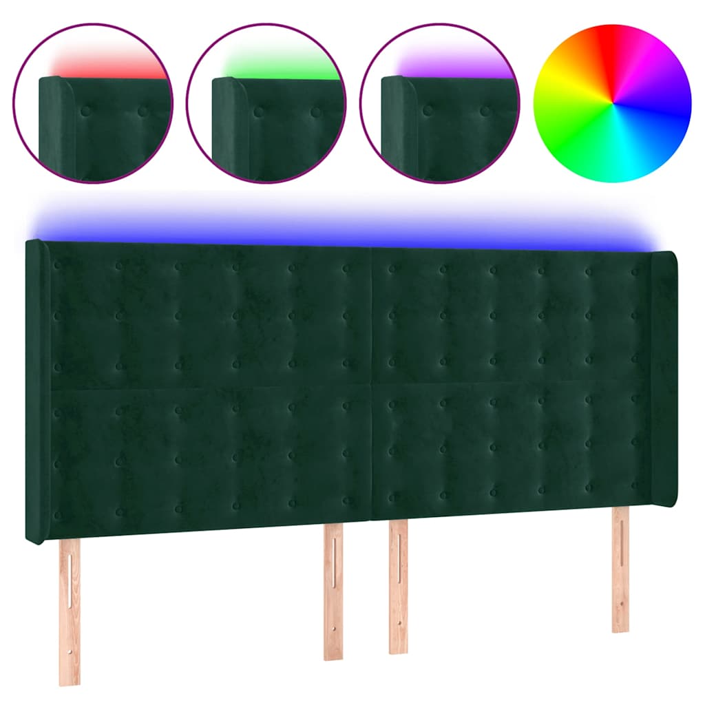 Vidaxl hoofdbord led 163x16x118 128 cm fluweel donkergroen