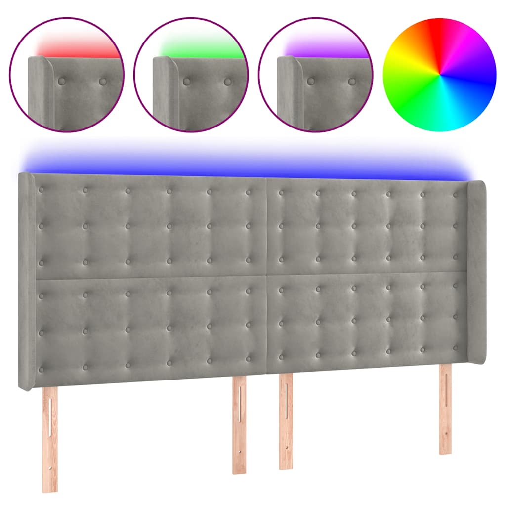 Vidaxl hoofdbord led 183x16x118 128 cm fluweel lichtgrijs