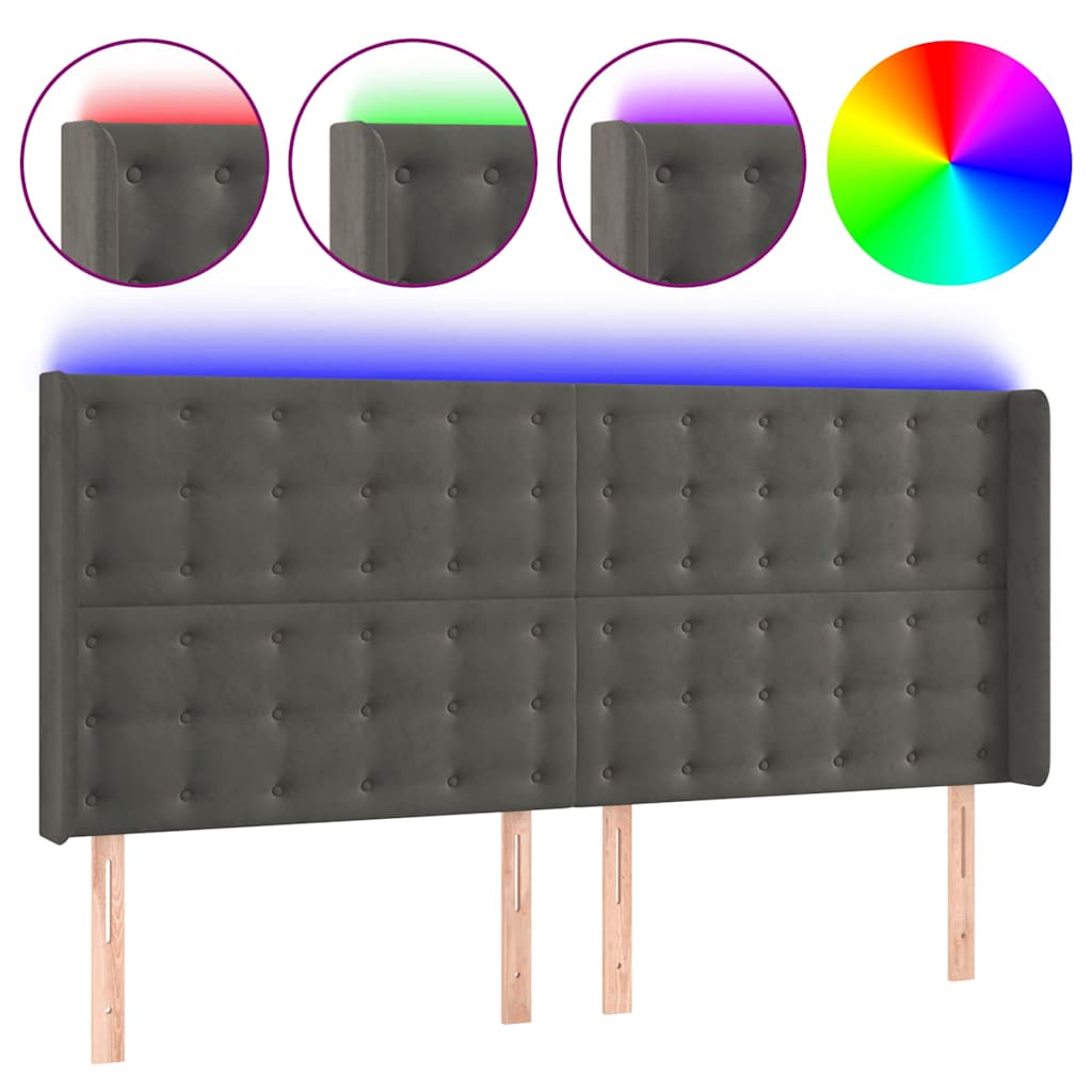 Vidaxl hoofdbord led 183x16x118 128 cm fluweel donkergrijs
