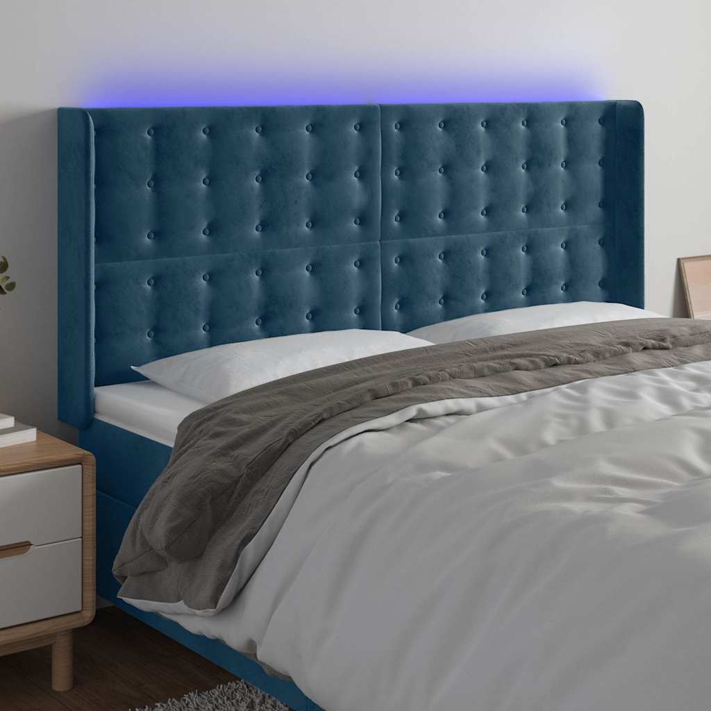Vidaxl hoofdbord led 183x16x118 128 cm fluweel donkerblauw
