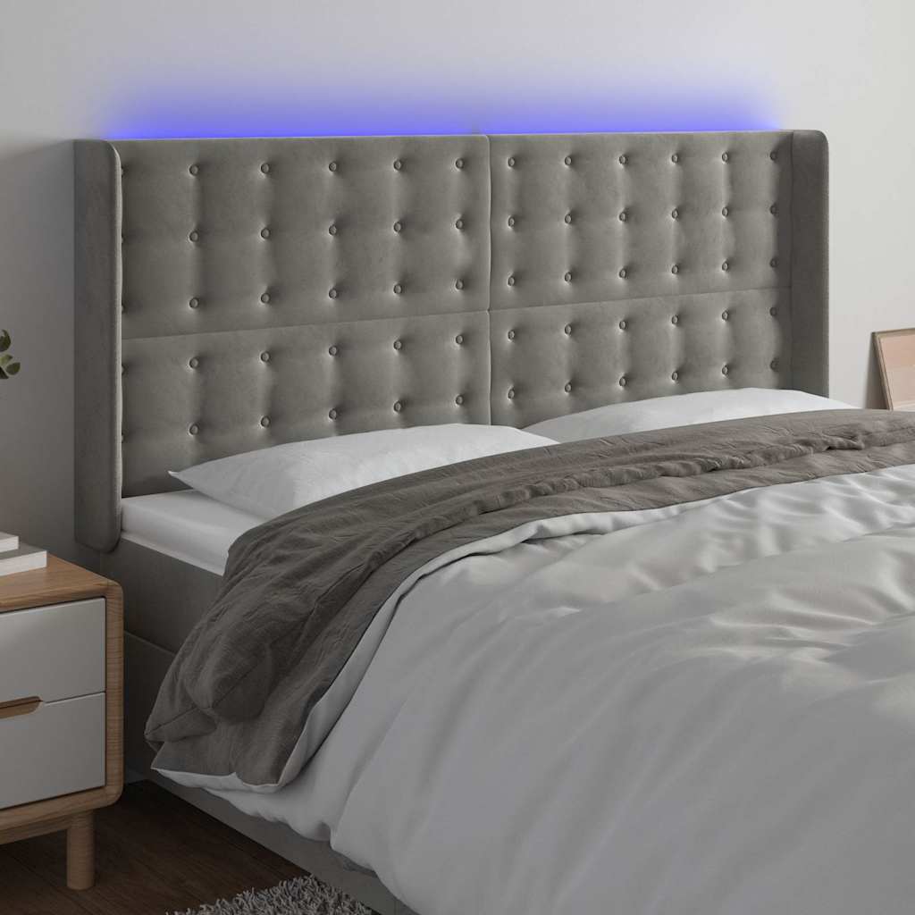 Vidaxl hoofdbord led 203x16x118 128 cm fluweel lichtgrijs