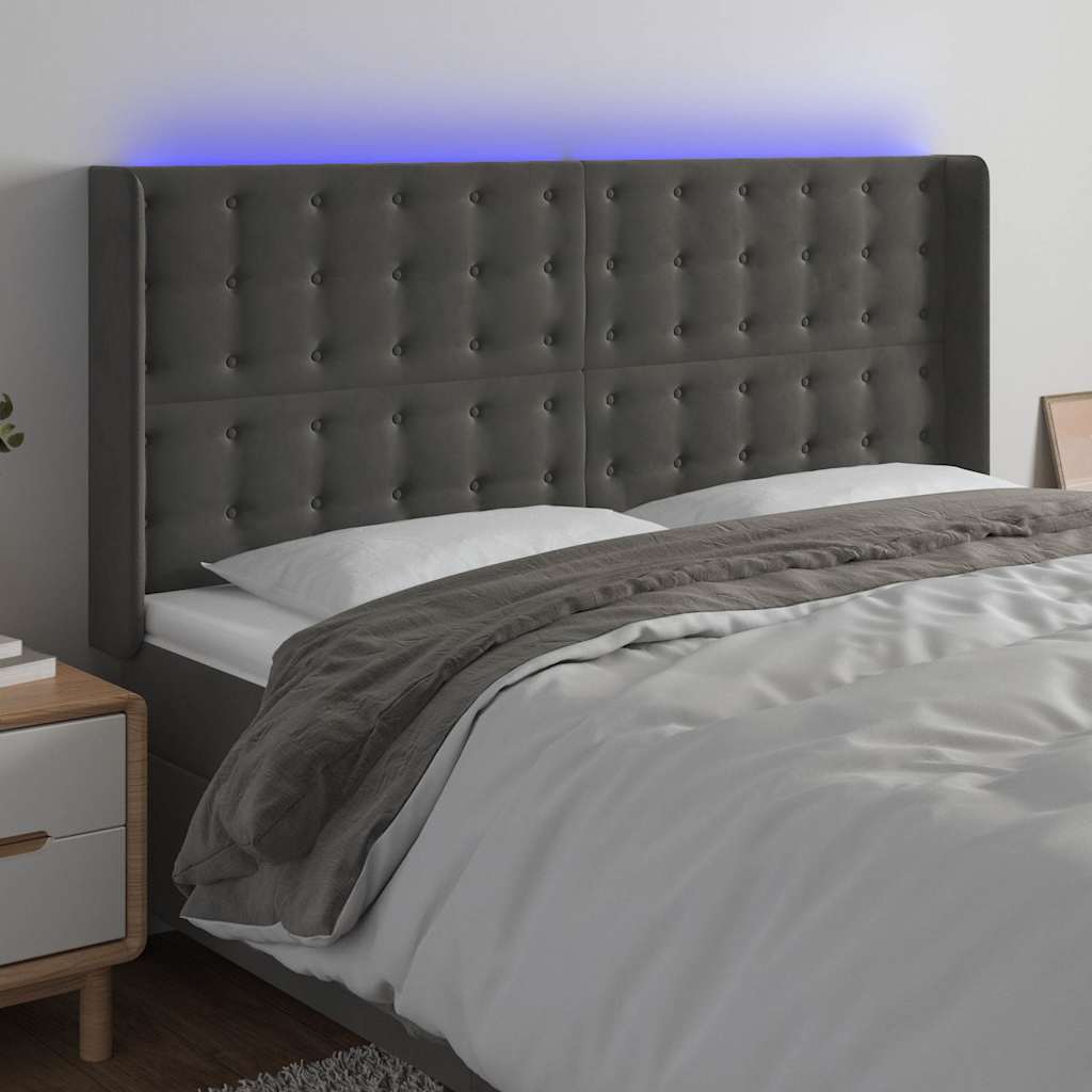 Vidaxl hoofdbord led 203x16x118 128 cm fluweel donkergrijs