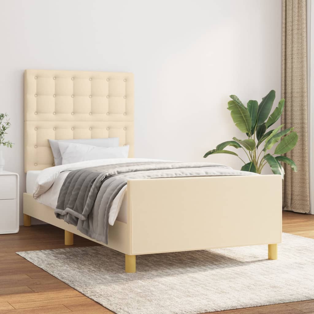 Vidaxl bedframe met hoofdeinde stof crèmekleurig 80x200 cm