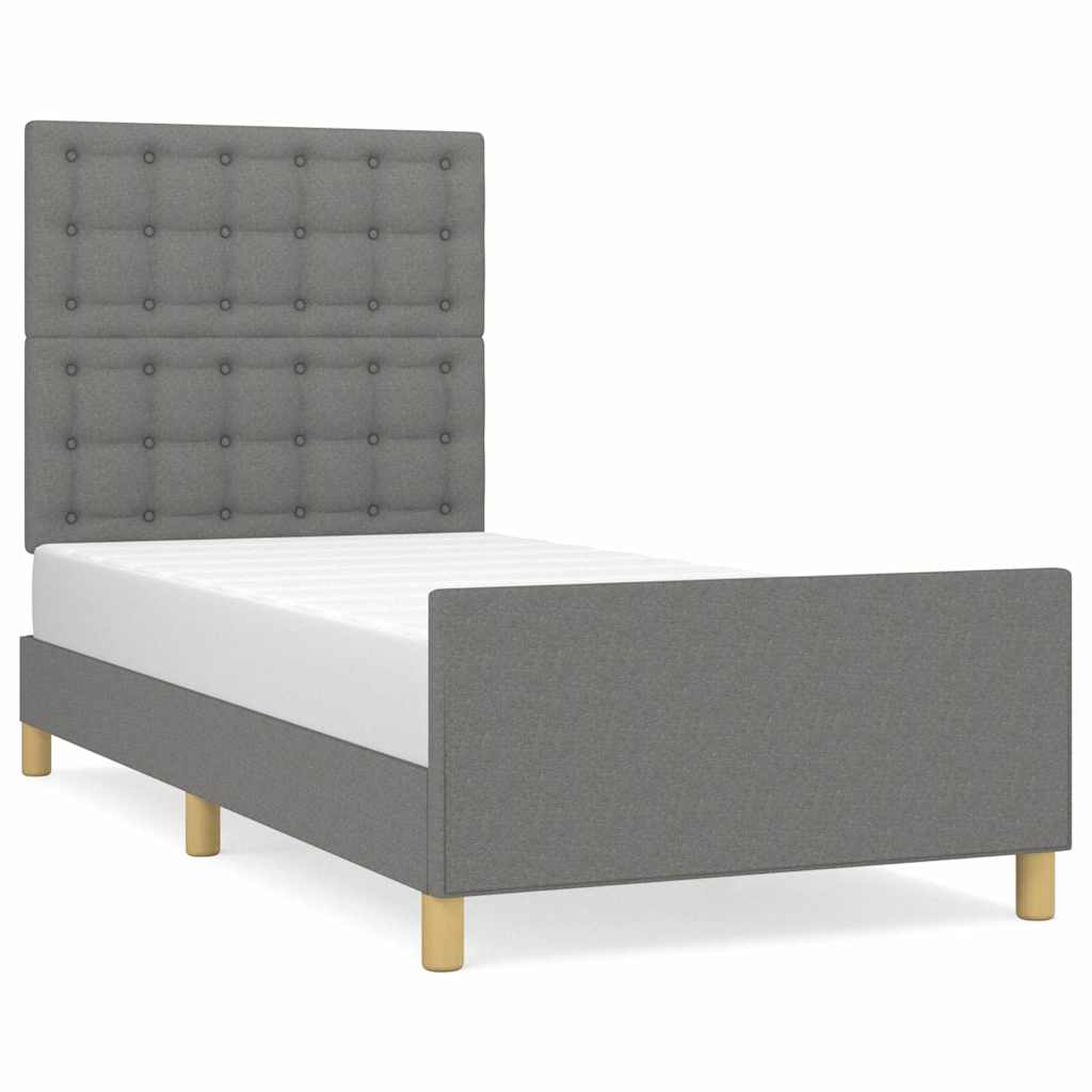 Vidaxl bedframe met hoofdeinde stof donkergrijs 90x190 cm