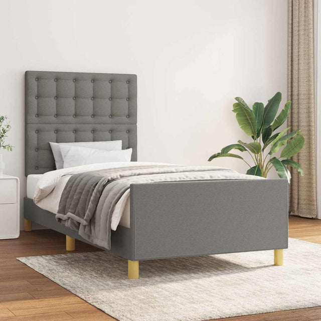 Vidaxl bedframe met hoofdeinde stof donkergrijs 90x190 cm