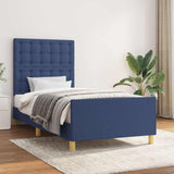 Vidaxl bedframe met hoofdeinde stof blauw 90x190 cm
