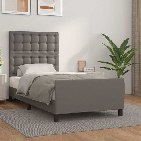 Vidaxl bedframe met hoofdbord kunstleer grijs 90x200 cm