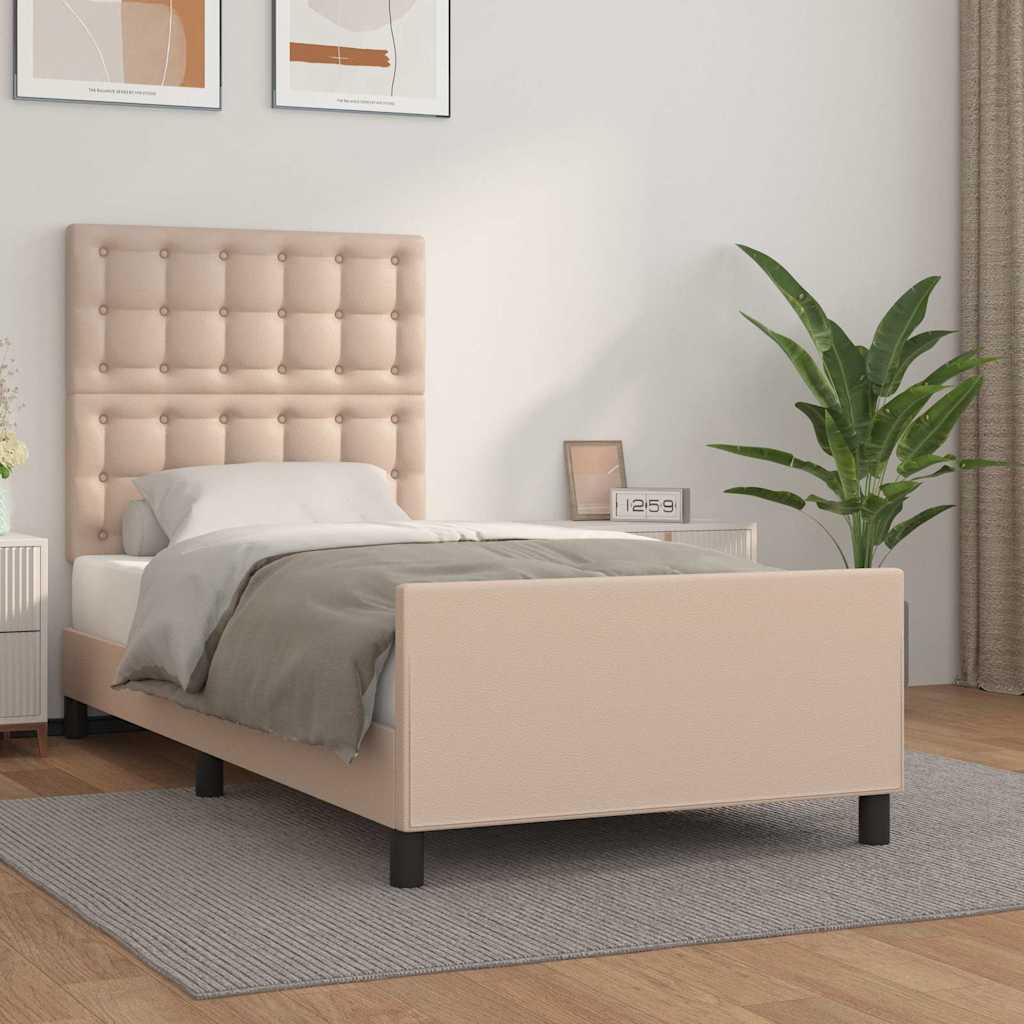 Vidaxl bedframe met hoofdbord kunstleer cappuccinokleurig 90x200 cm