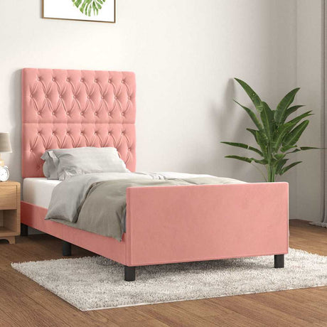 Vidaxl bedframe met hoofdeinde fluweel roze 90x200 cm