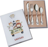Kinderbestek - 4 delig - safari - zilver