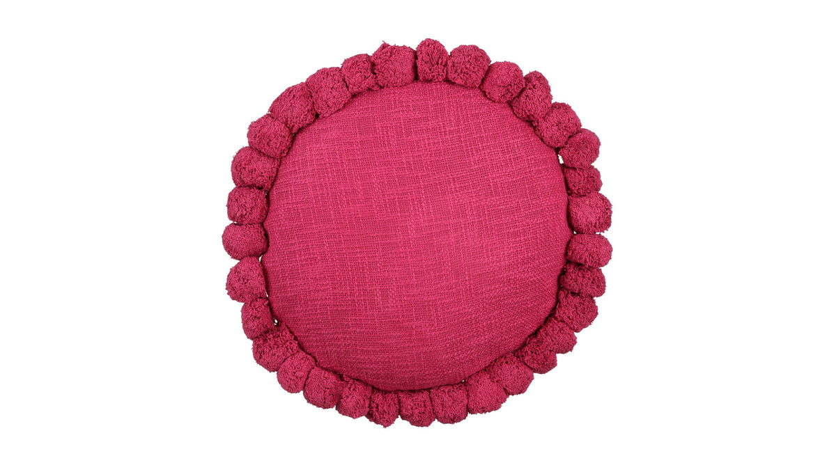 Kussen pom pon fuchsia - h10xd40cm