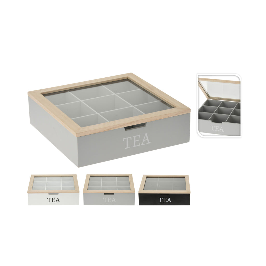 Caja de té de madera básica 9 cajas 24x24 cm Surorti