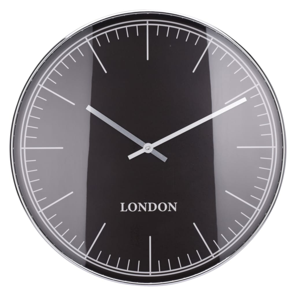 H S Collection H S Collection Mur Clock London Silver Black