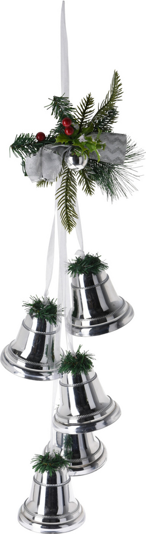 Deco kerstbellen met dennentakjes - zilver