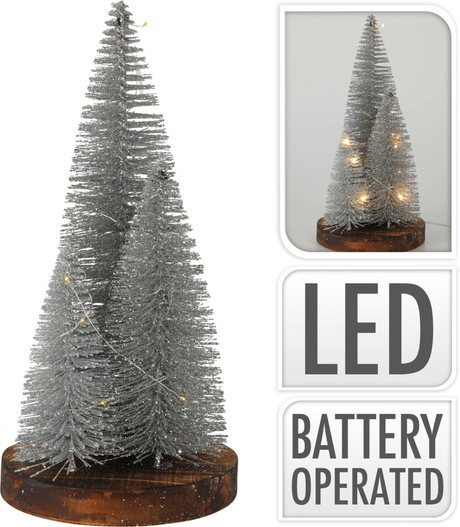 Kerstbomen 30cm op voet led incl. timer - zilver