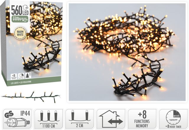 Verlichting 560led microcluster 11m ip44 - warm wit