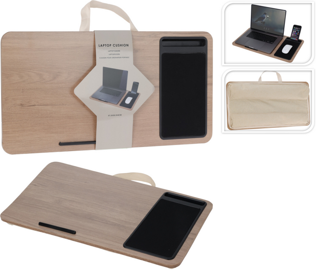 Laptop tray met kussen 575x305x40mm - bruin