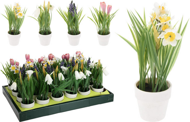 Bloemen in witte pot 23cm - assorti