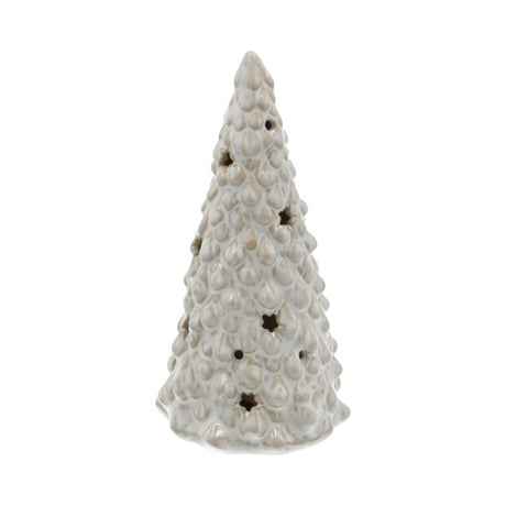 Hbx natural living beeld kerstboom kima h17cm met led wit aardewerk