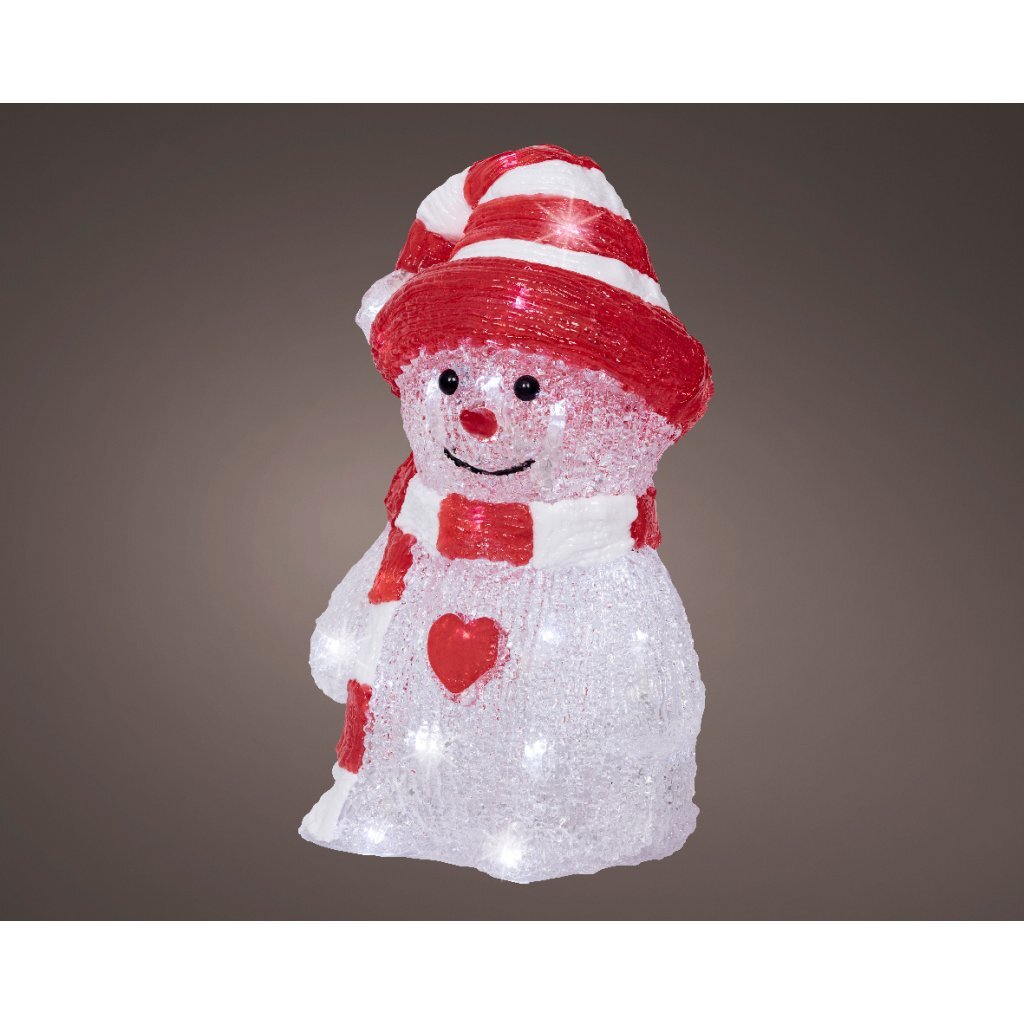 Overige merken decoratie led sneeuwpop 13.3x16.8x25.2 cm acryl rood wit