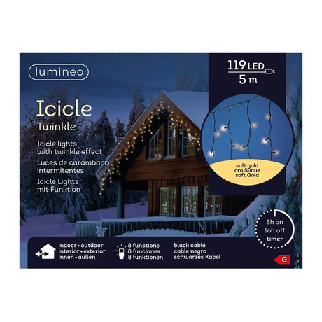 Lumineo led snoer icicle twinkle 119 led #039;s 500 cm soft gold zwart