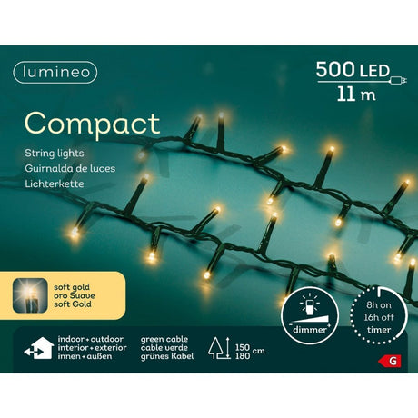 Lumineo led compact lights voor buiten 500 leds 1100 cm soft gold licht groen