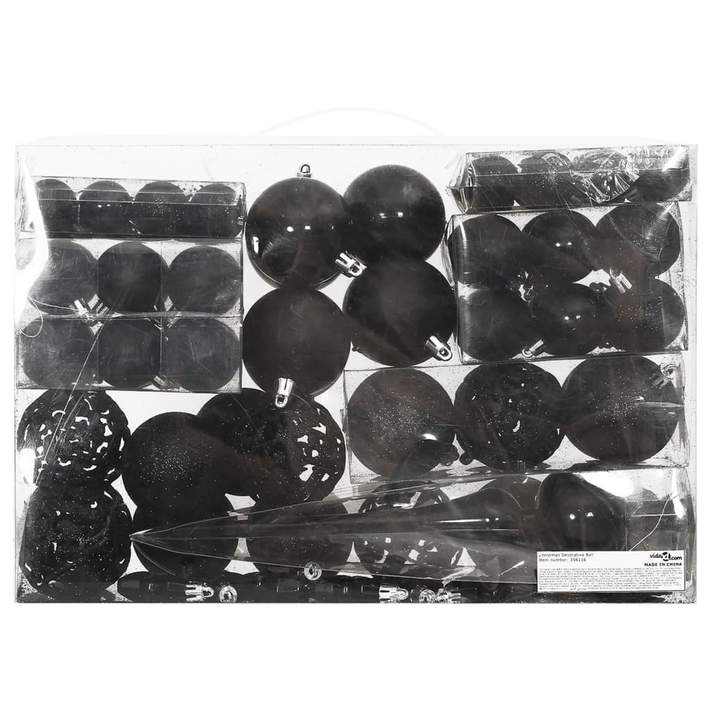 Vidaxl 111-Parts Ball de Noël Set polystyrène noir