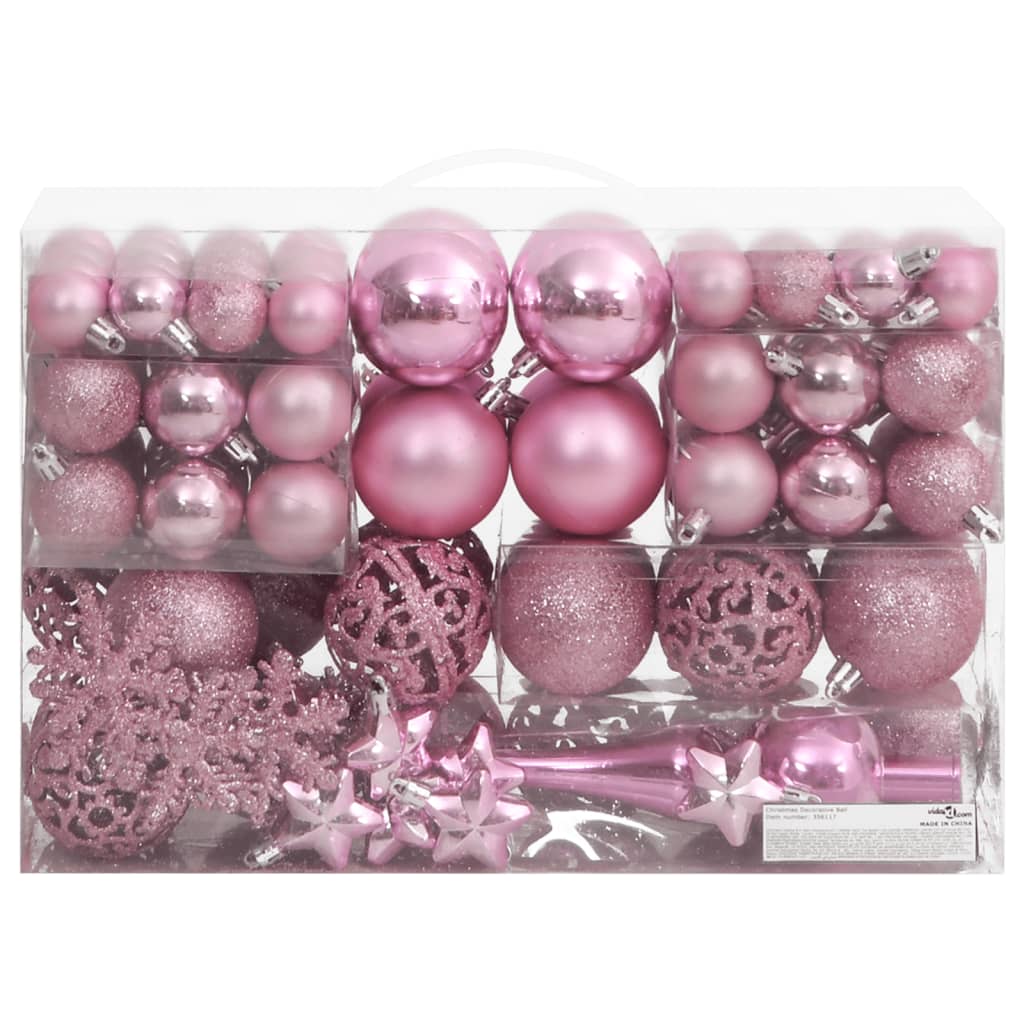 Vidaxl 111-Deel Chrëschtdag Ball Set Polystyreen rosa