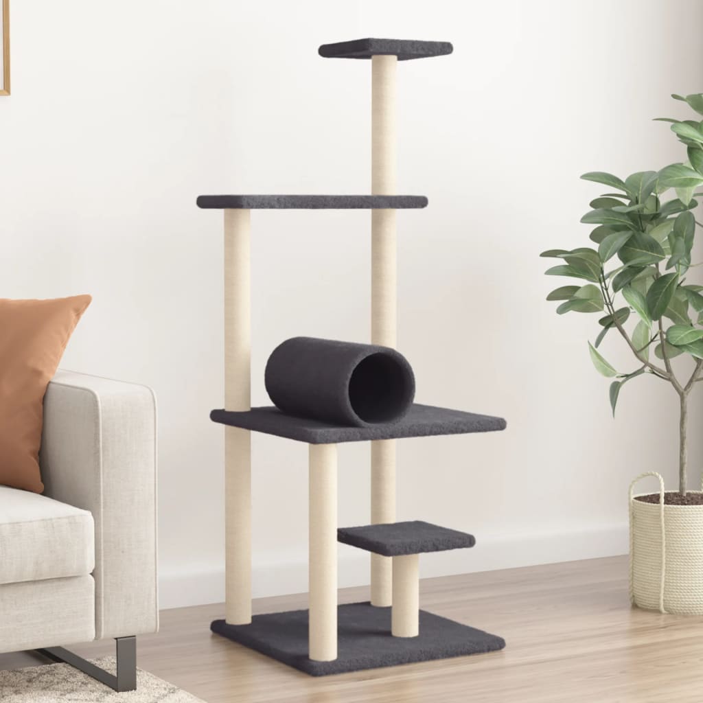 Muebles de gato de Vidaxl con postes de rascado de sisal 136 cm de gris oscuro