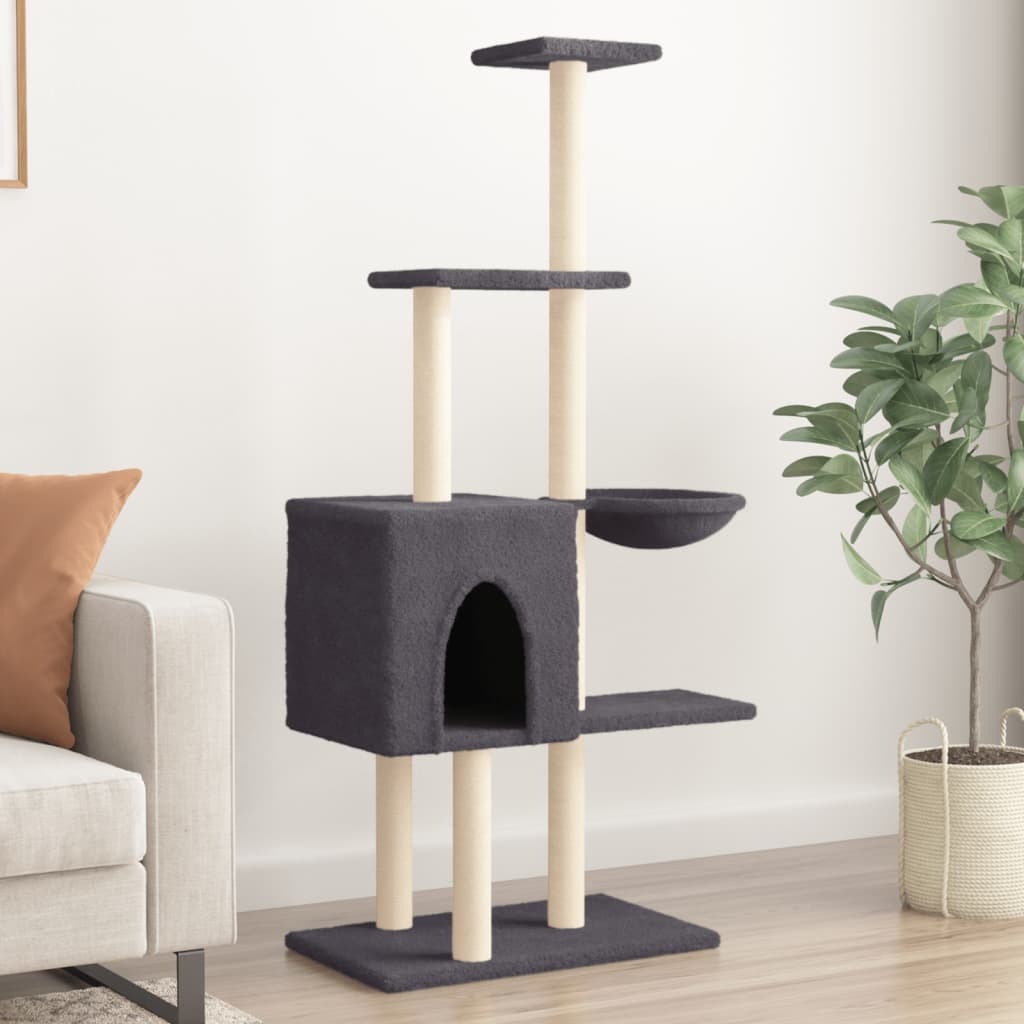 Muebles de gato de Vidaxl con postes de rascado de sisal 145 cm de gris oscuro