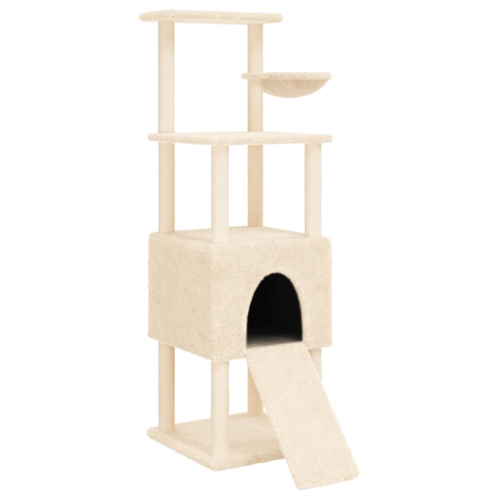 Muebles de gato de Vidaxl con postes de rascado de sisal de 153 cm de crema