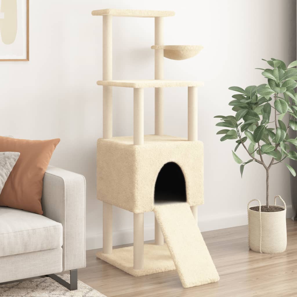 Muebles de gato de Vidaxl con postes de rascado de sisal de 153 cm de crema