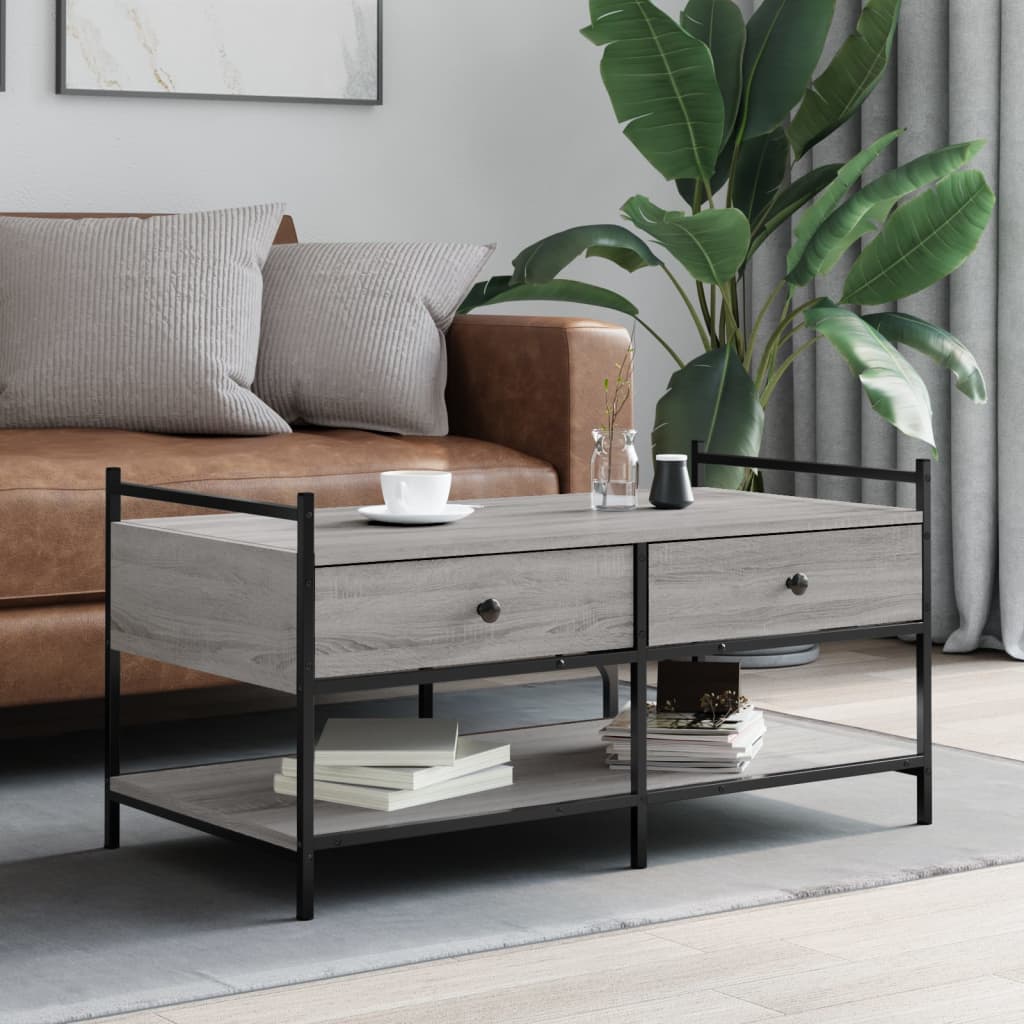 Vidaxl salontafel 99x50x50 cm bewerkt hout grijs sonoma eikenkleurig