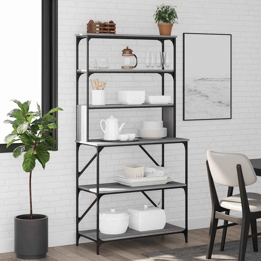 Vidaxl bakkersrek 6-laags 90x40x180 cm bewerkt hout grijs sonoma eiken
